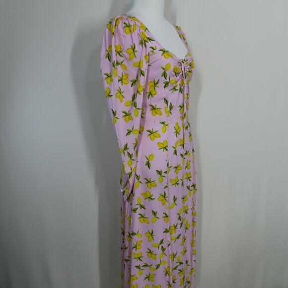 Yumi Kim Lavender Lemon Print Sweetheart Neckline Long Sleeve Midi Dress Small - Picture 4 of 8